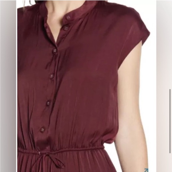 Rebecca Minkoff Ollie Tiered Mini Dress Sz Medium Burgundy Red Cap Sleeve Button - Picture 3 of 6